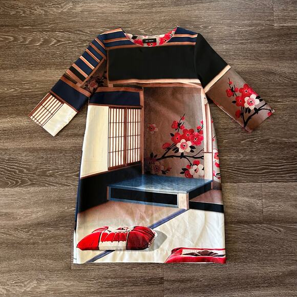 EUC Cop.Copine Paris Megumi Robe Dress Size 40 Shift 3/4 Sleeve Graphic Print - Picture 1 of 14